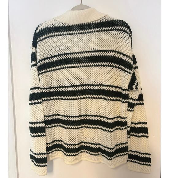 NWOT Madewell Open-Stitch Johnny Collar Sweater In Summit Green Stripe Size M - Picture 4 of 5